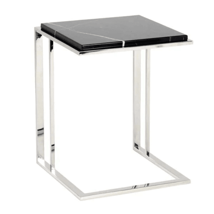 Cocktail marble side table with silver frame