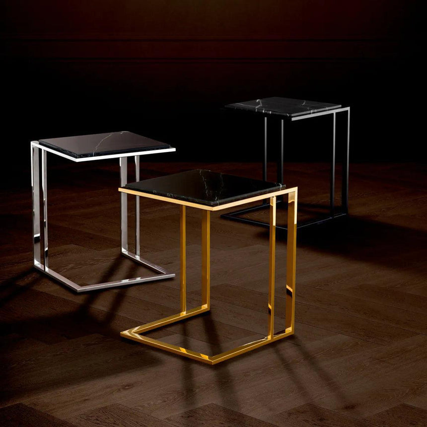 Cocktail marble side table with silver frame
