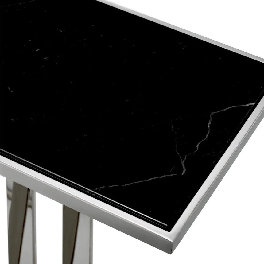 Beau Deco marble console table with silver frame