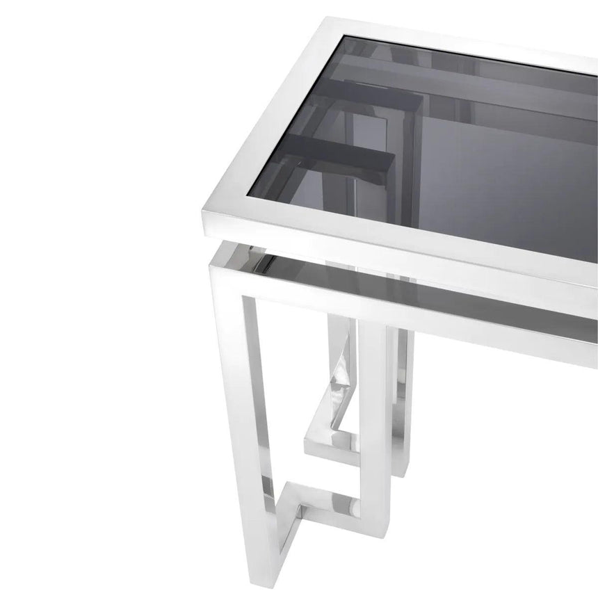 Palmer glass console table with silver frame