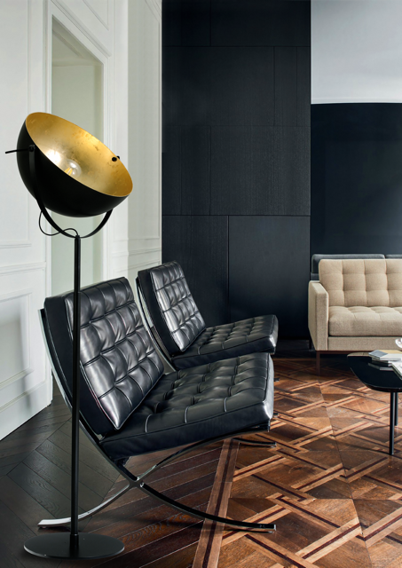 Larino metal floor lamp with gold interior 180