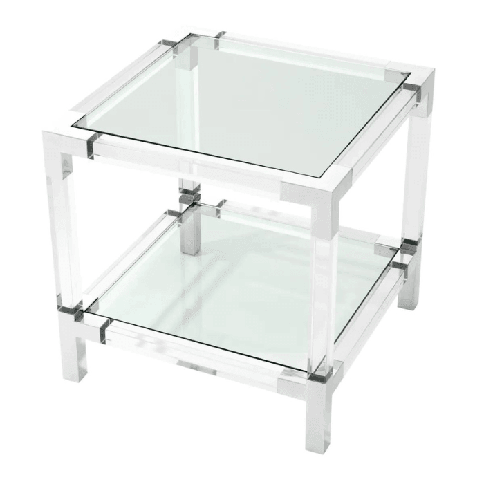Royalton glass side table with silver corners