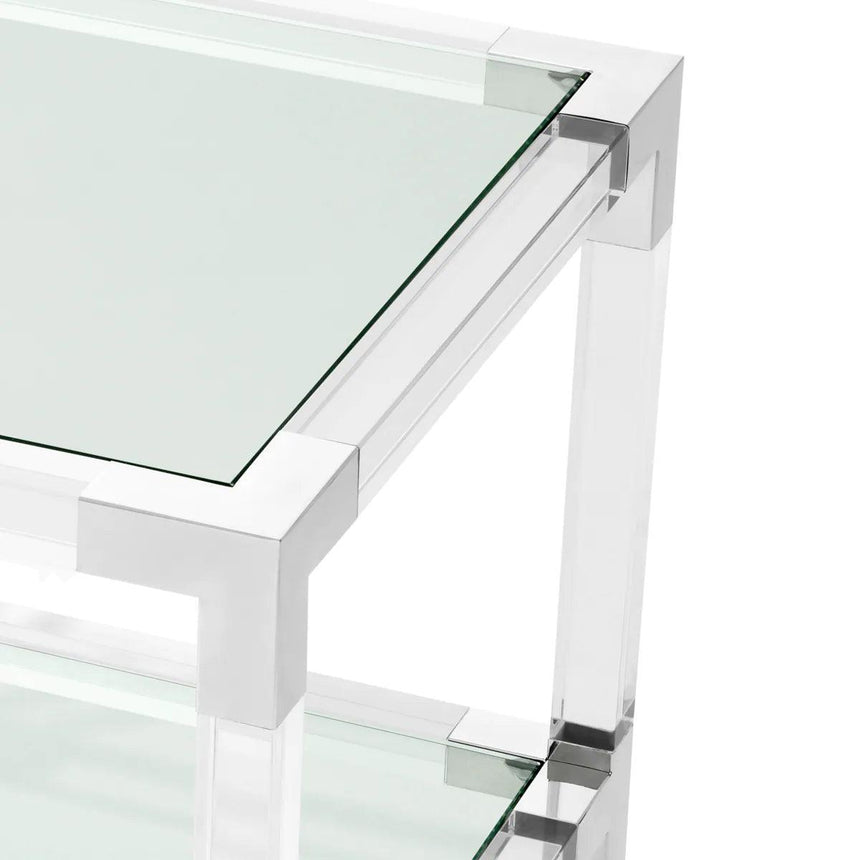 Royalton glass side table with silver corners