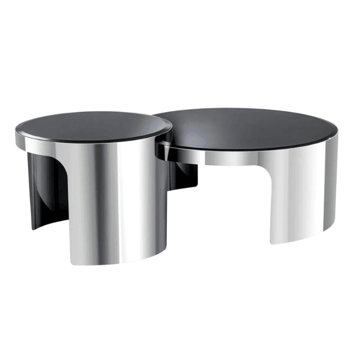 Piemonte glass coffee table set with silver legs