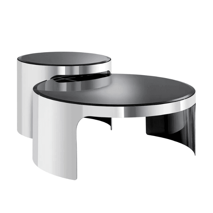 Piemonte glass coffee table set with silver legs