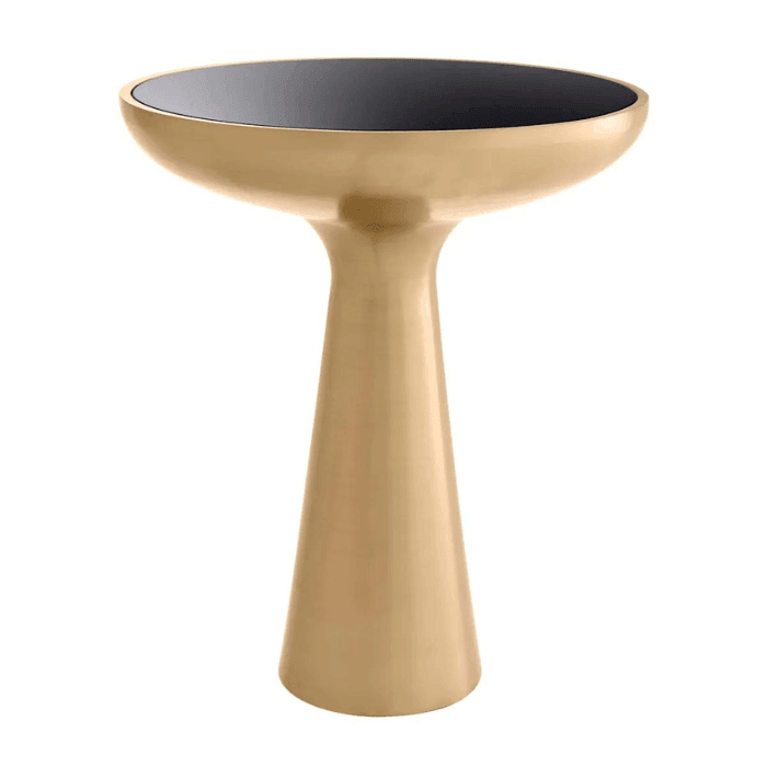 Lindos glass side table with brass frame Ø50