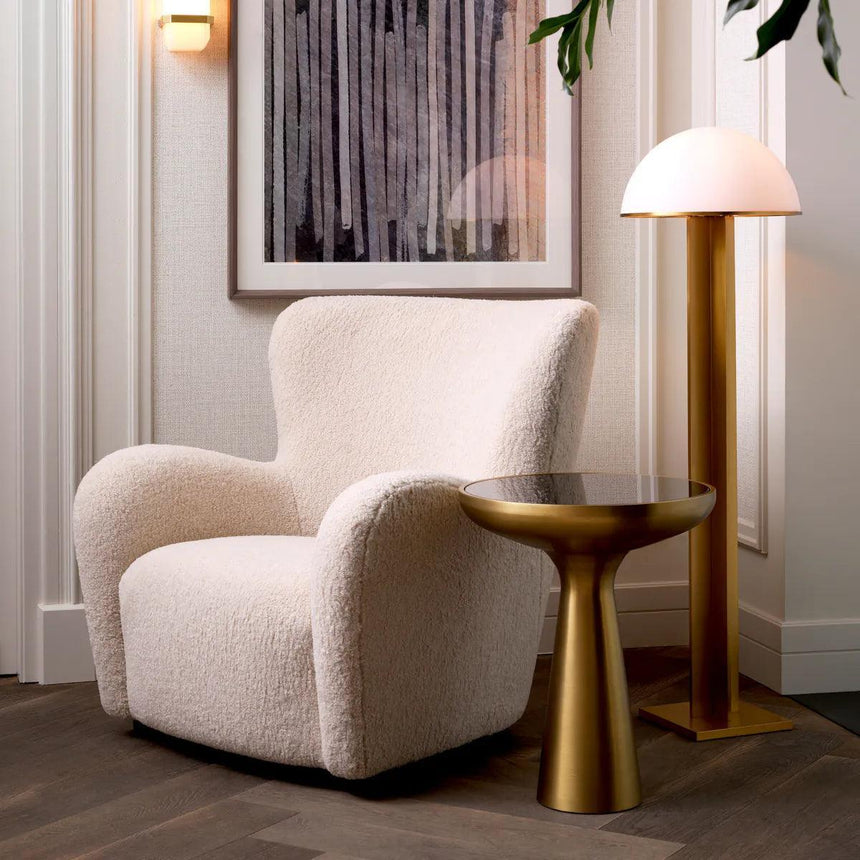 Lindos glass side table with brass frame Ø50