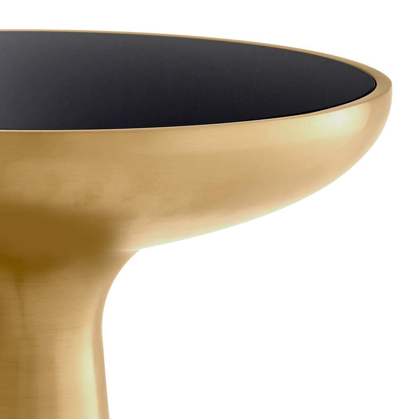 Lindos glass side table with brass frame Ø50