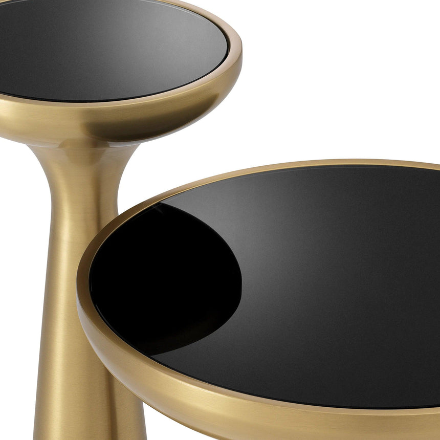 Lindos glass side table with brass frame Ø50
