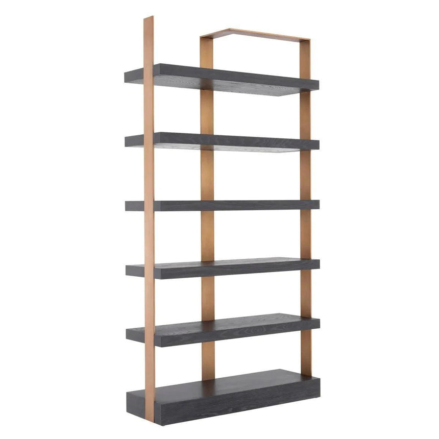 Geo wooden shelf with brass-colored frame