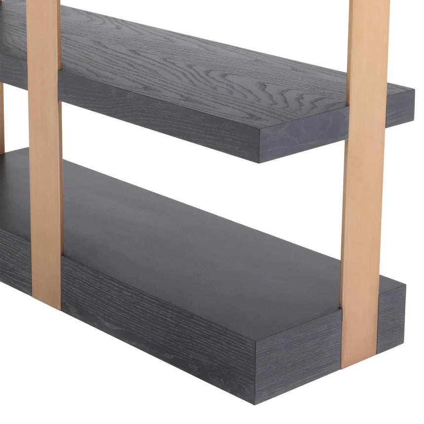 Geo wooden shelf with brass-colored frame