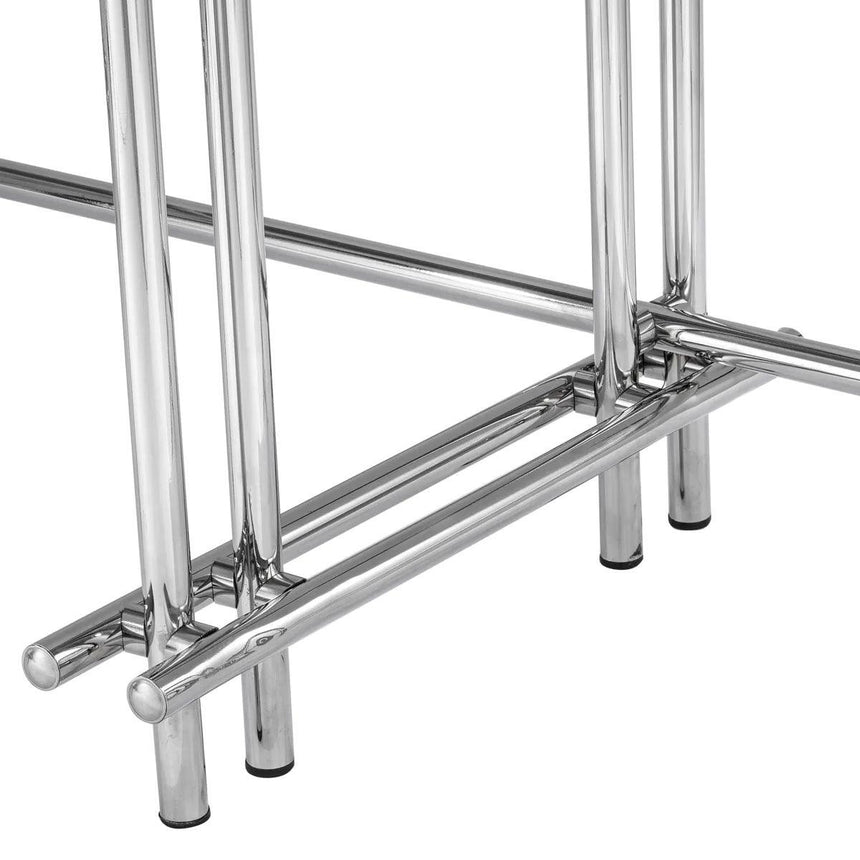 Quinn smoked glass console table with silver legs