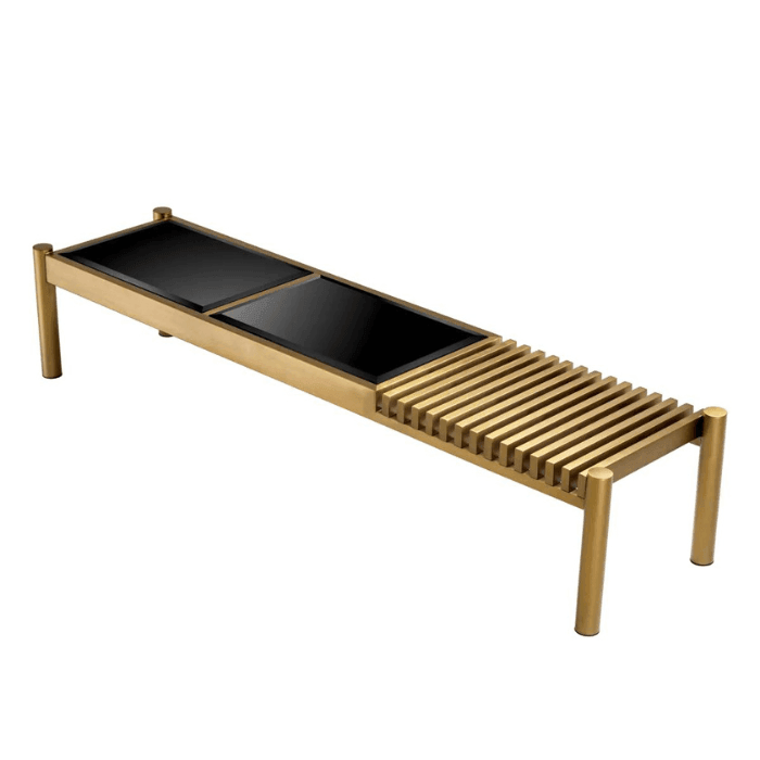 Bibi mirrored glass coffee table with brass frame
