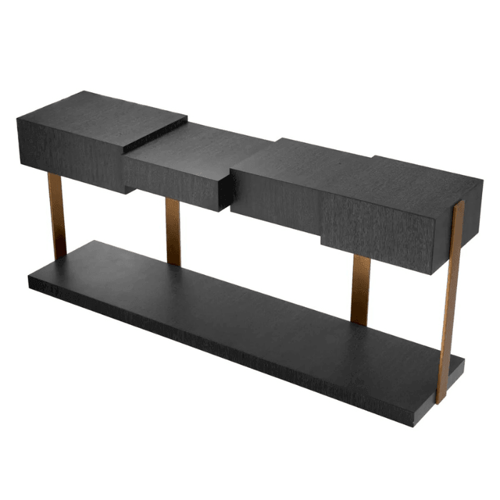Nerone wooden console table with brass frame