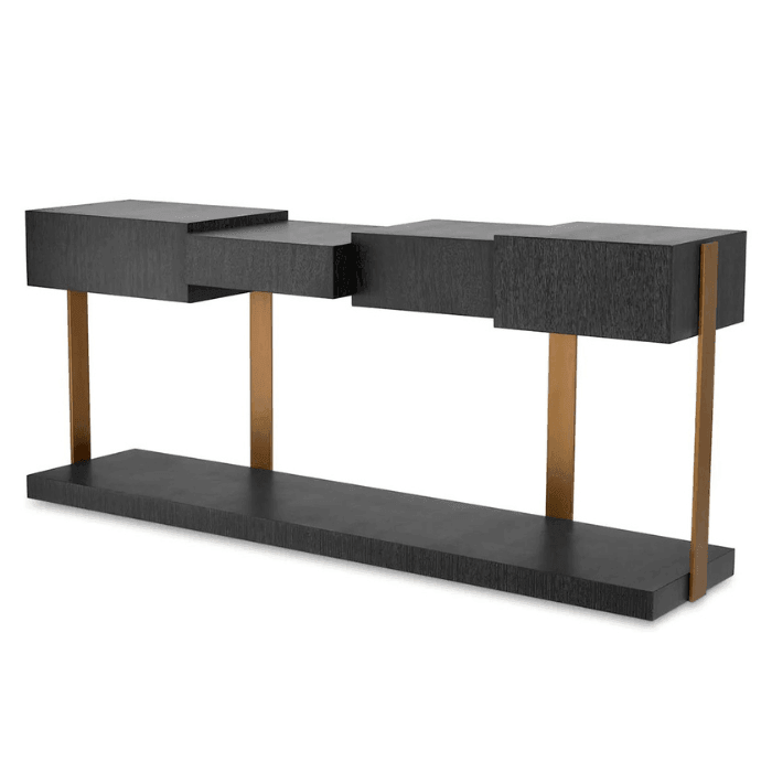 Nerone wooden console table with brass frame