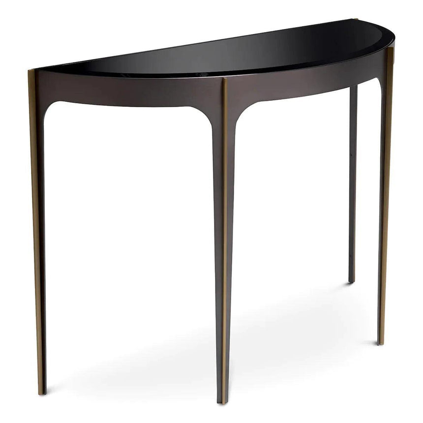 Artemisa glass console table with bronze legs