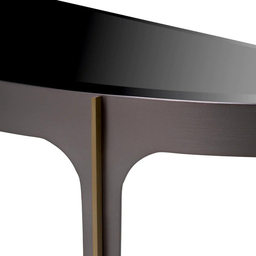 Artemisa glass console table with bronze legs