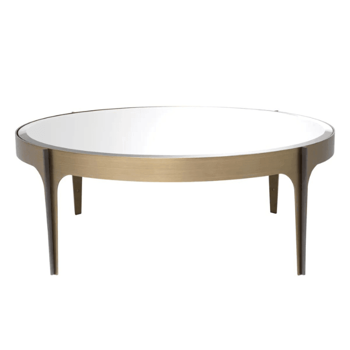 Artemisa mirrored glass coffee table with brass legs Ø94