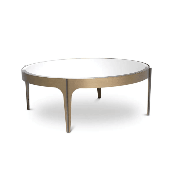 Artemisa mirrored glass coffee table with brass legs Ø94