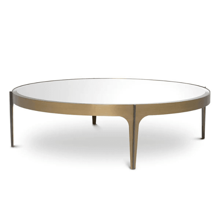Artemisa mirror glass coffee table with brass legs Ø124