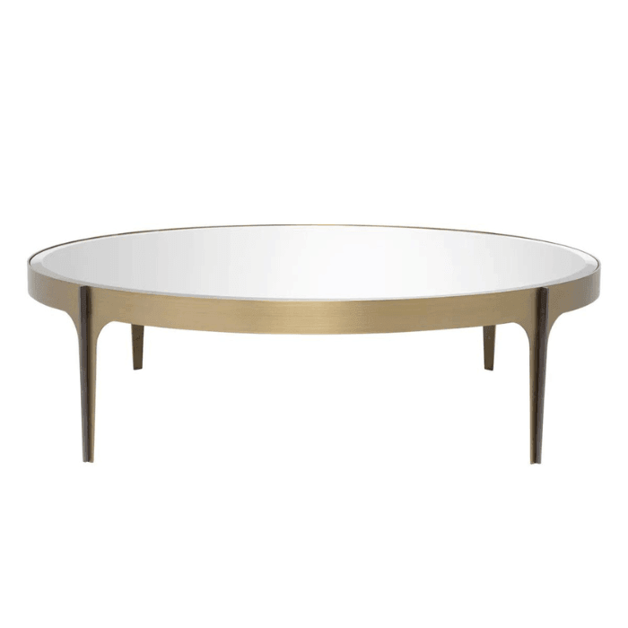 Artemisa mirror glass coffee table with brass legs Ø124