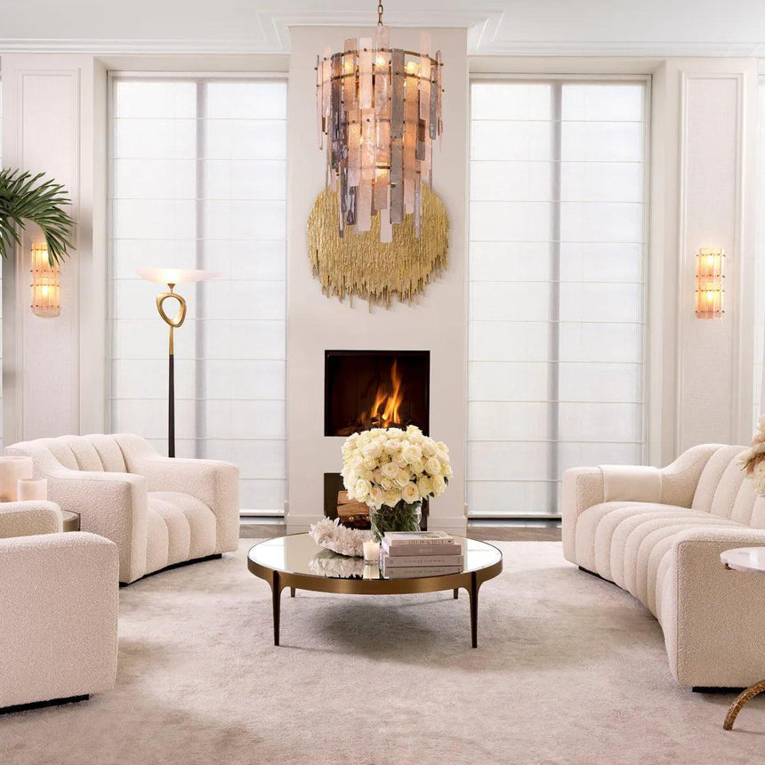 Artemisa mirror glass coffee table with brass legs Ø124