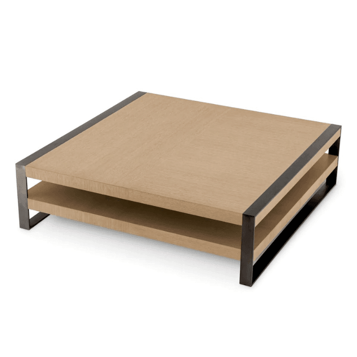 Guinness wooden coffee table with bronze legs