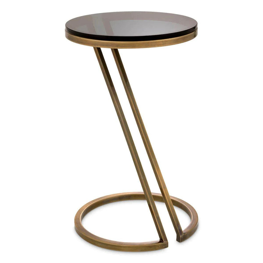 Falcone smoked glass side table with brass legs