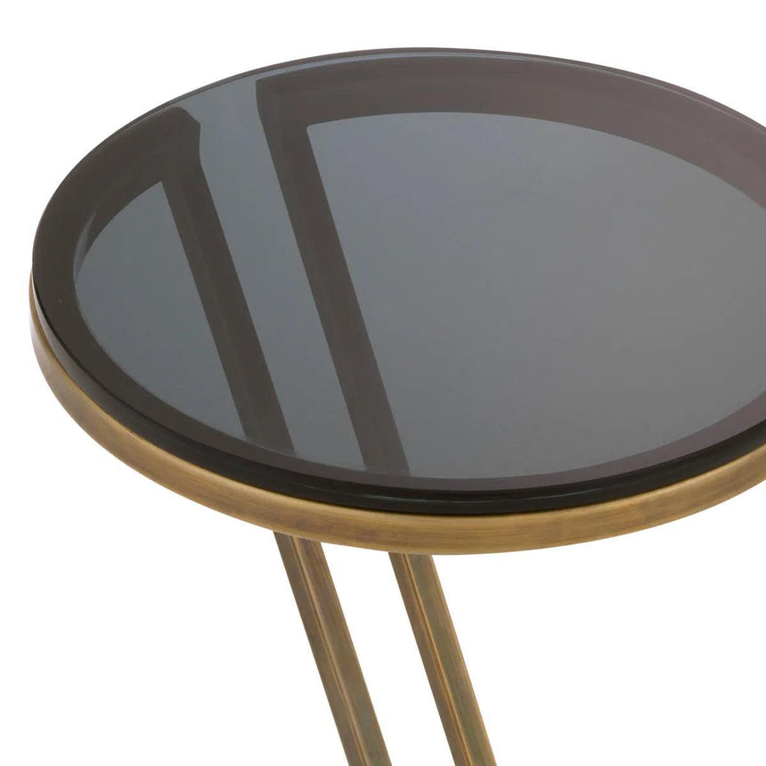 Falcone smoked glass side table with brass legs
