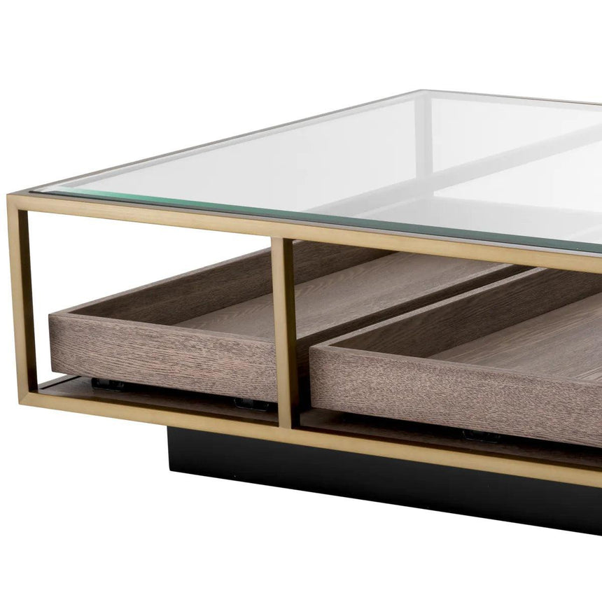 Roxton glass coffee table with brass frame