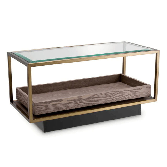 Roxton glass side table with brass frame