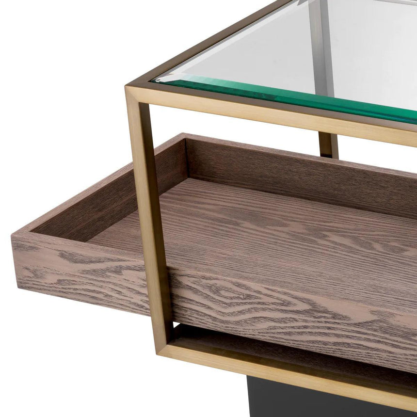 Roxton glass side table with brass frame