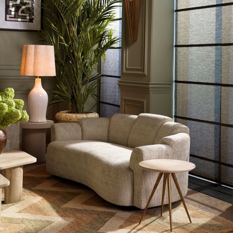 Marbella S kanapé – Creststone beige kárpit és modern fekete alap