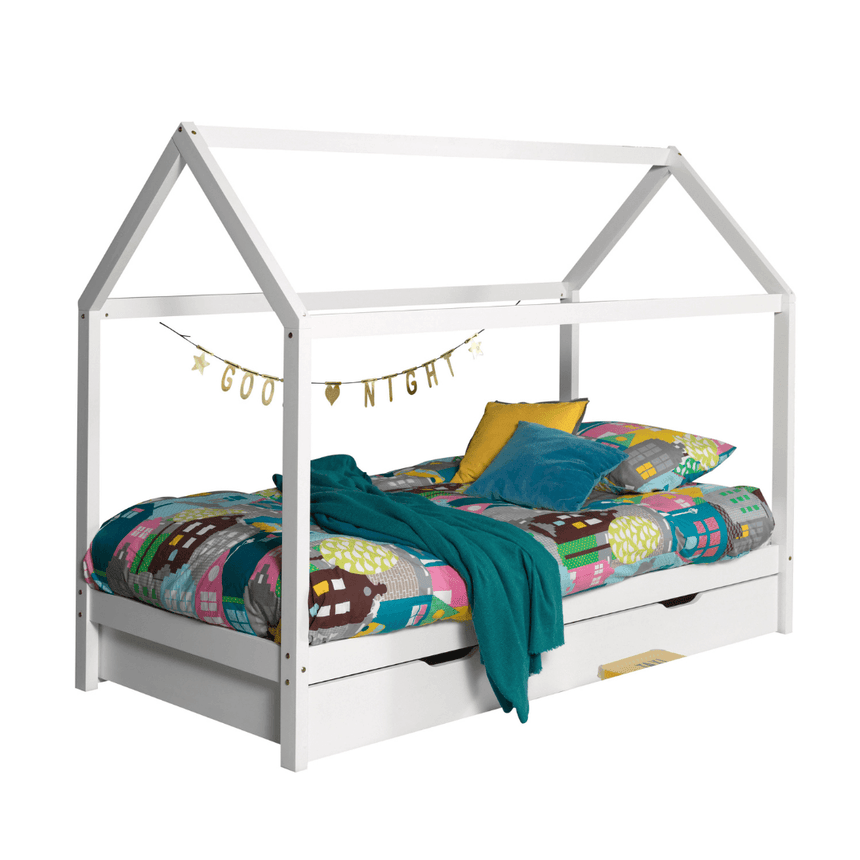 Dallas LP90 wooden house children's bed, 90x200 with bed linen holder