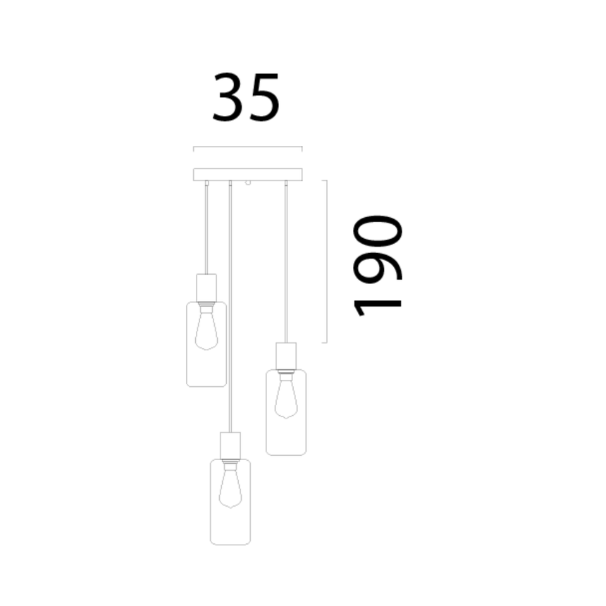 Bounty 3 izzós üveg függőlámpa arany foglalattal