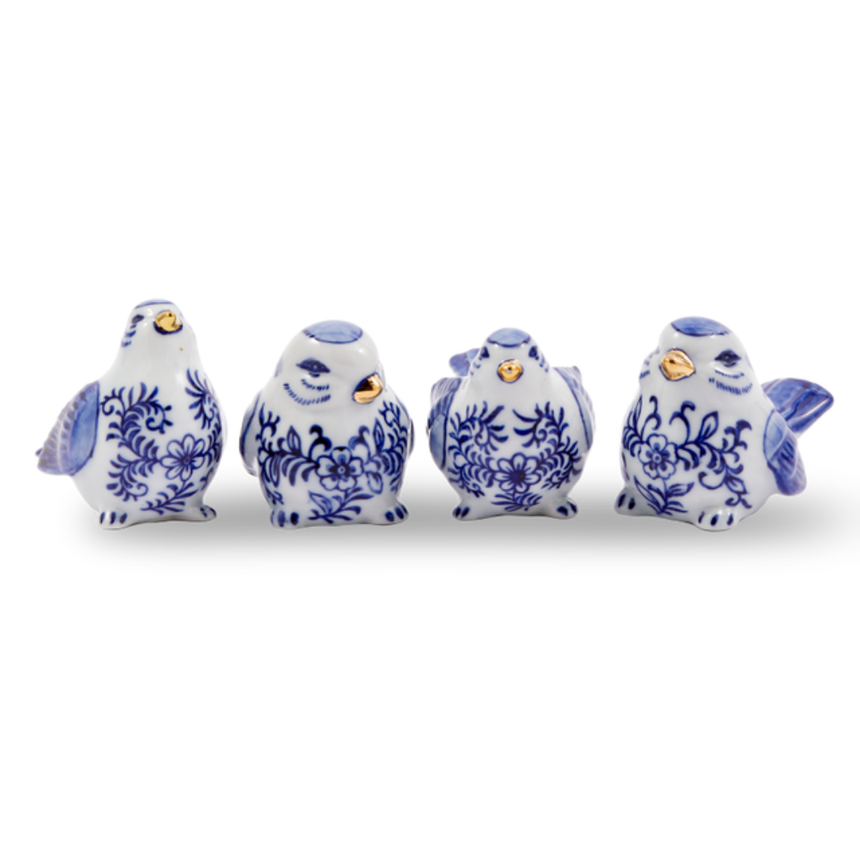 Blue Bird Family porcelán dekoráció