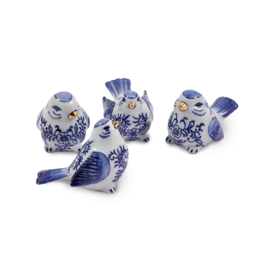 Blue Bird Family porcelán dekoráció