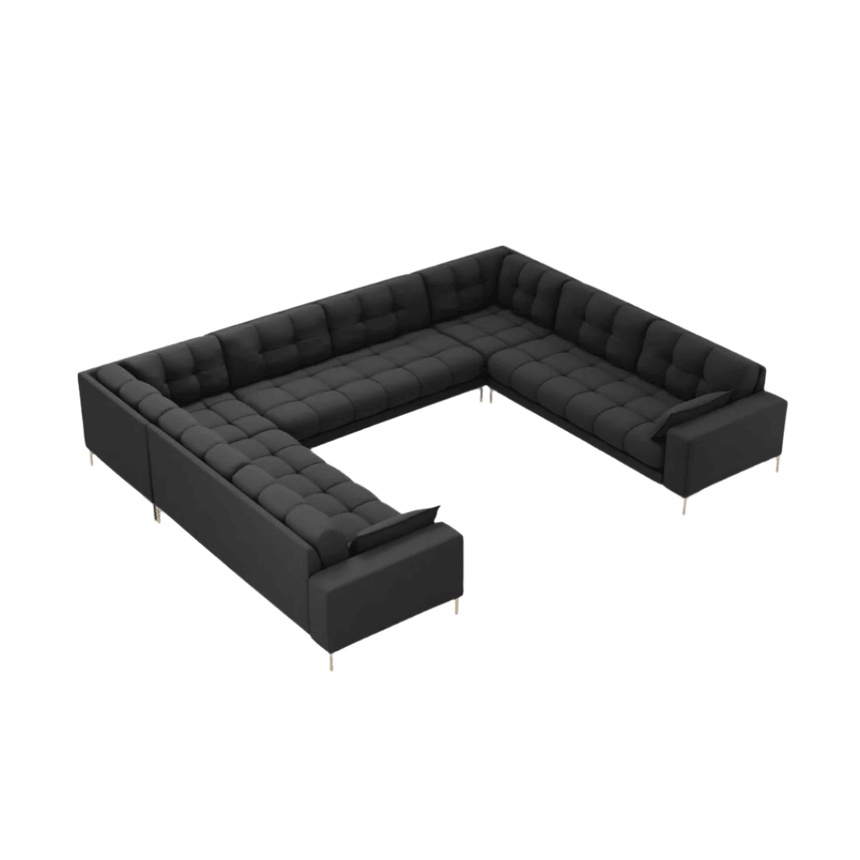 Mamaia U-shaped fabric sofa with gold legs 337x256