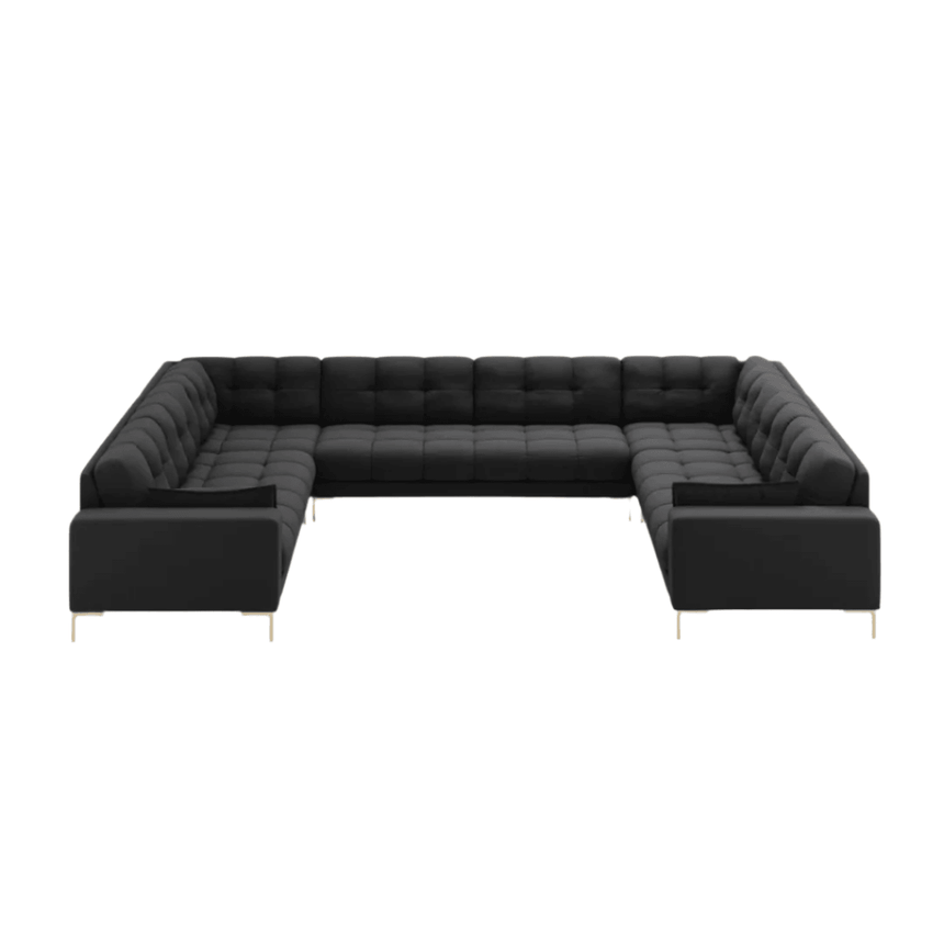 Mamaia U-shaped fabric sofa with gold legs 337x256