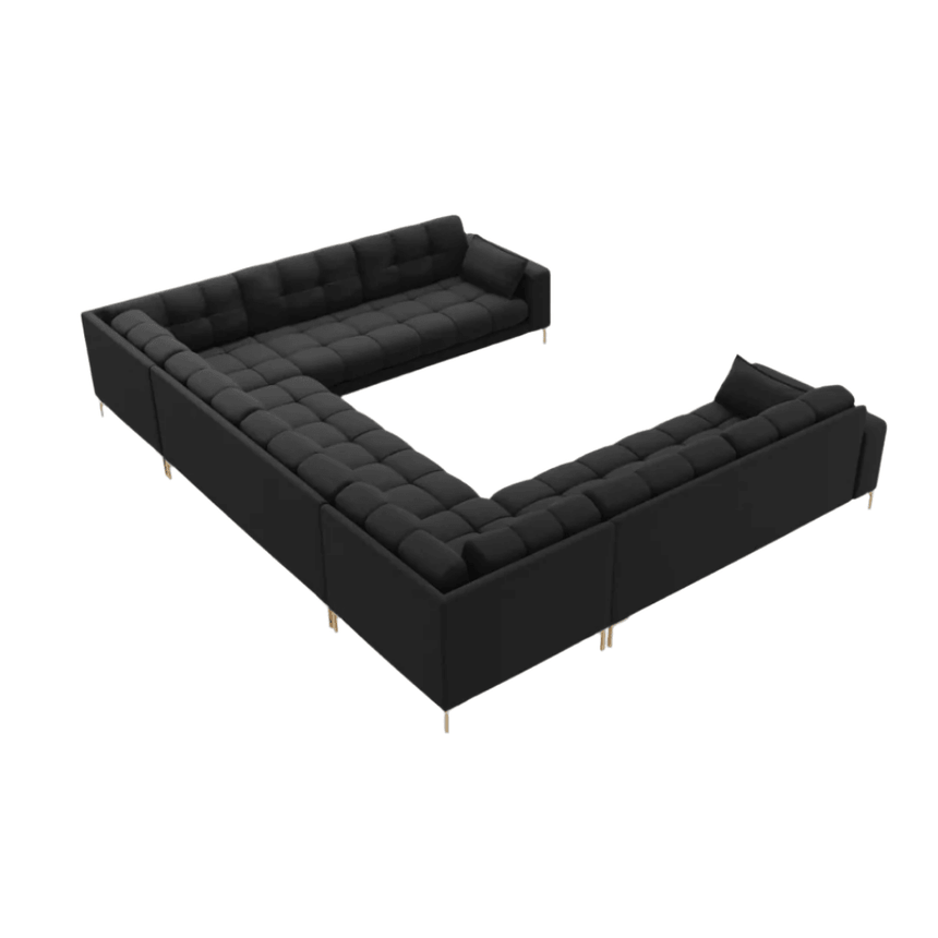 Mamaia U-shaped fabric sofa with gold legs 337x256