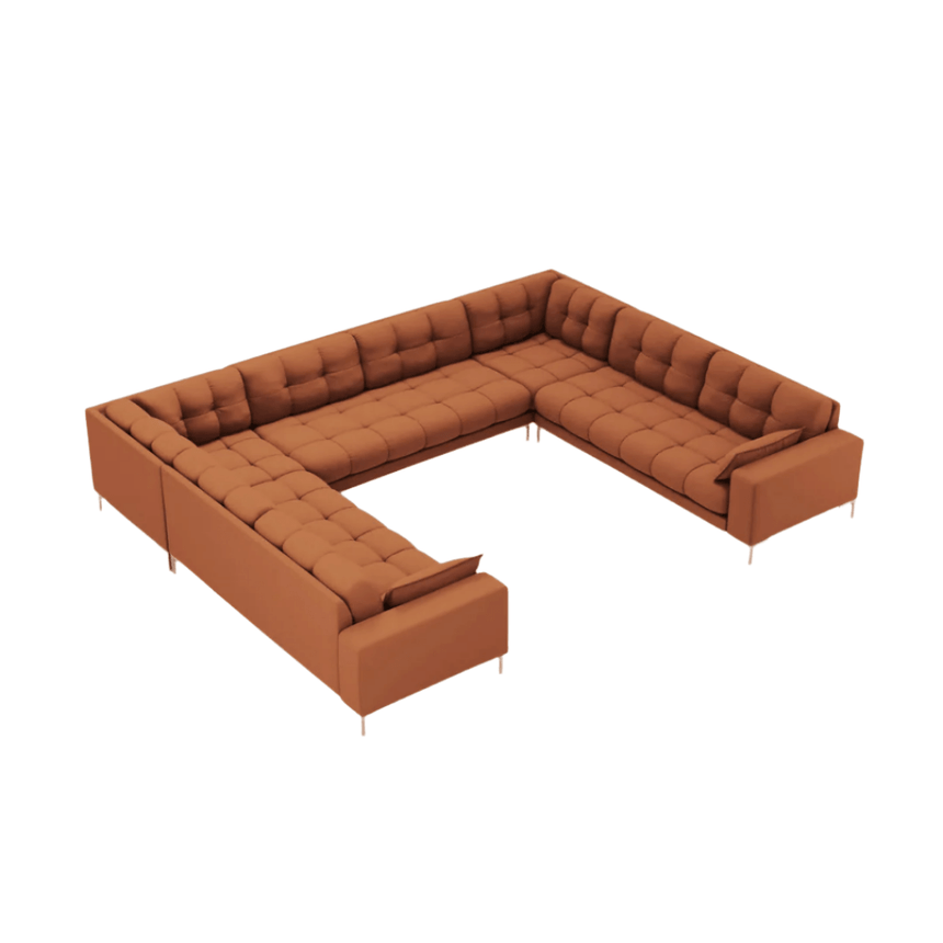 Mamaia U-shaped fabric sofa with gold legs 337x256