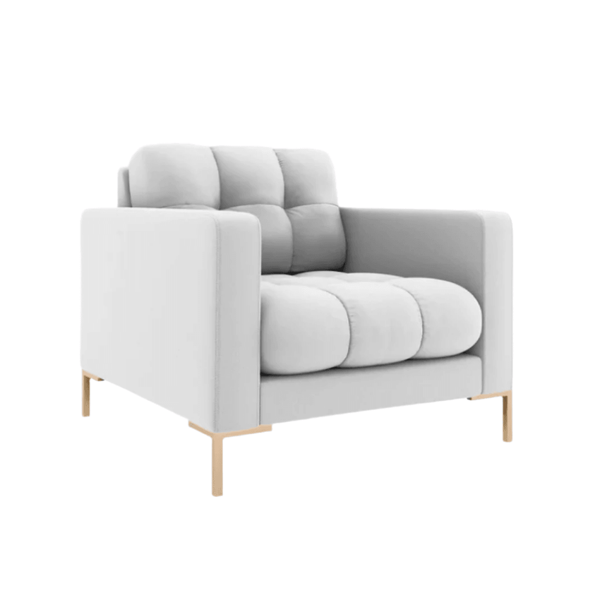 Mamaia fabric armchair with gold legs