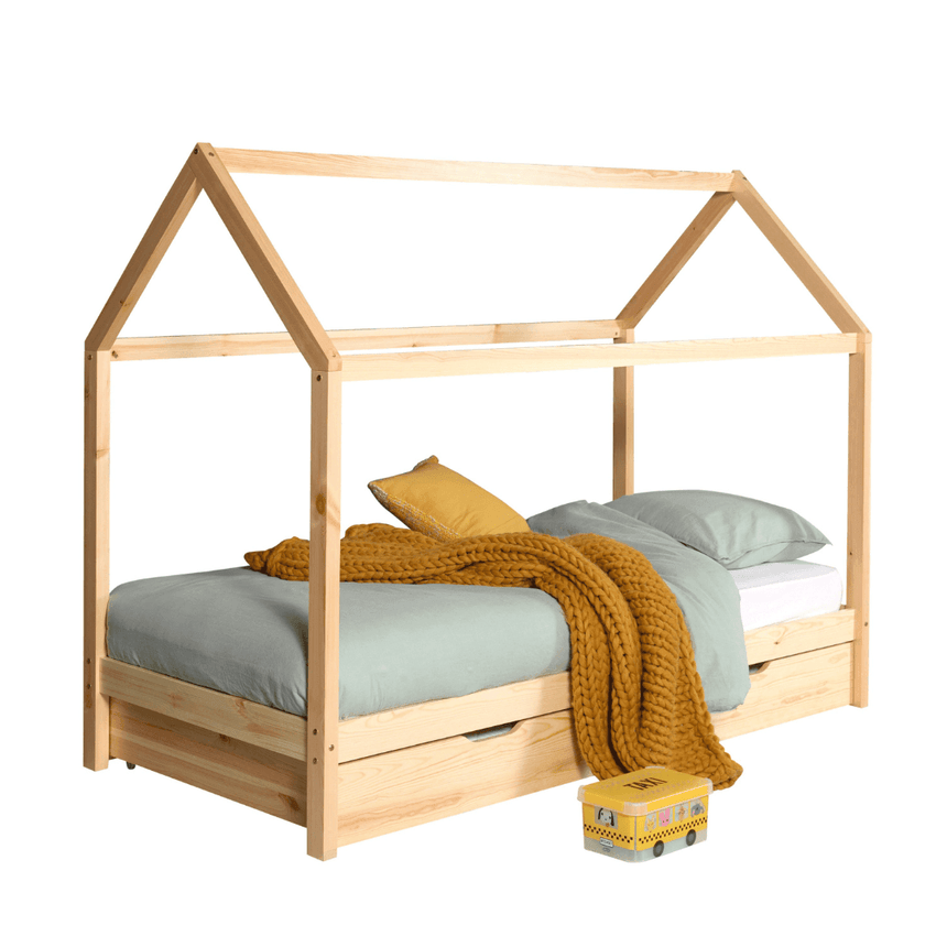 Dallas LP90 wooden house children's bed, 90x200 with bed linen holder