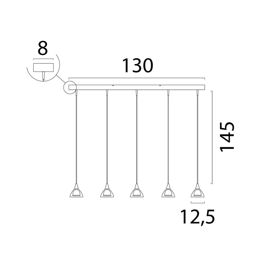 Caterina 5 izzós üveg függőlámpa nikkel foglalattal