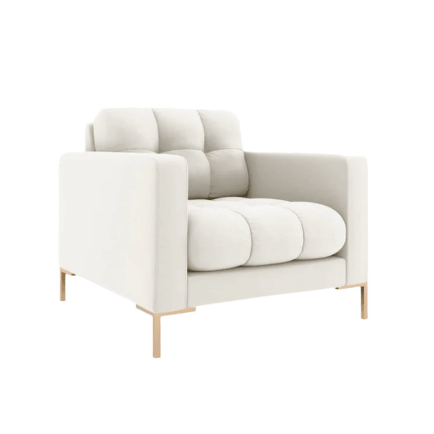 Mamaia fabric armchair with gold legs