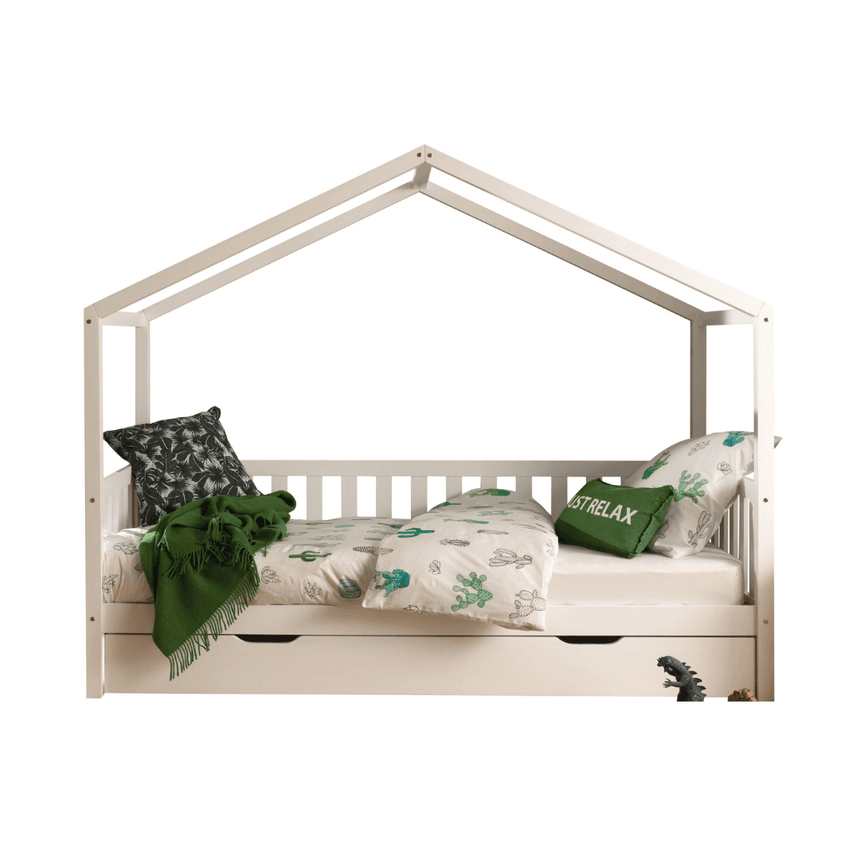 Dallas wooden house children's bed, 90x200 with bed linen holder