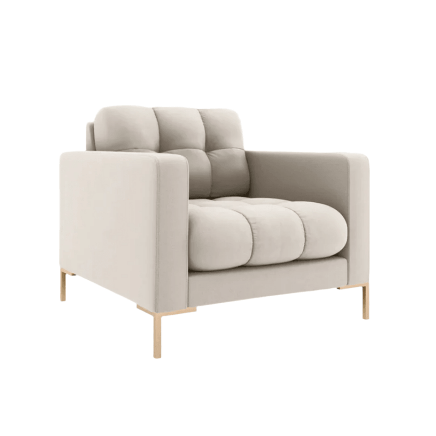 Mamaia fabric armchair with gold legs