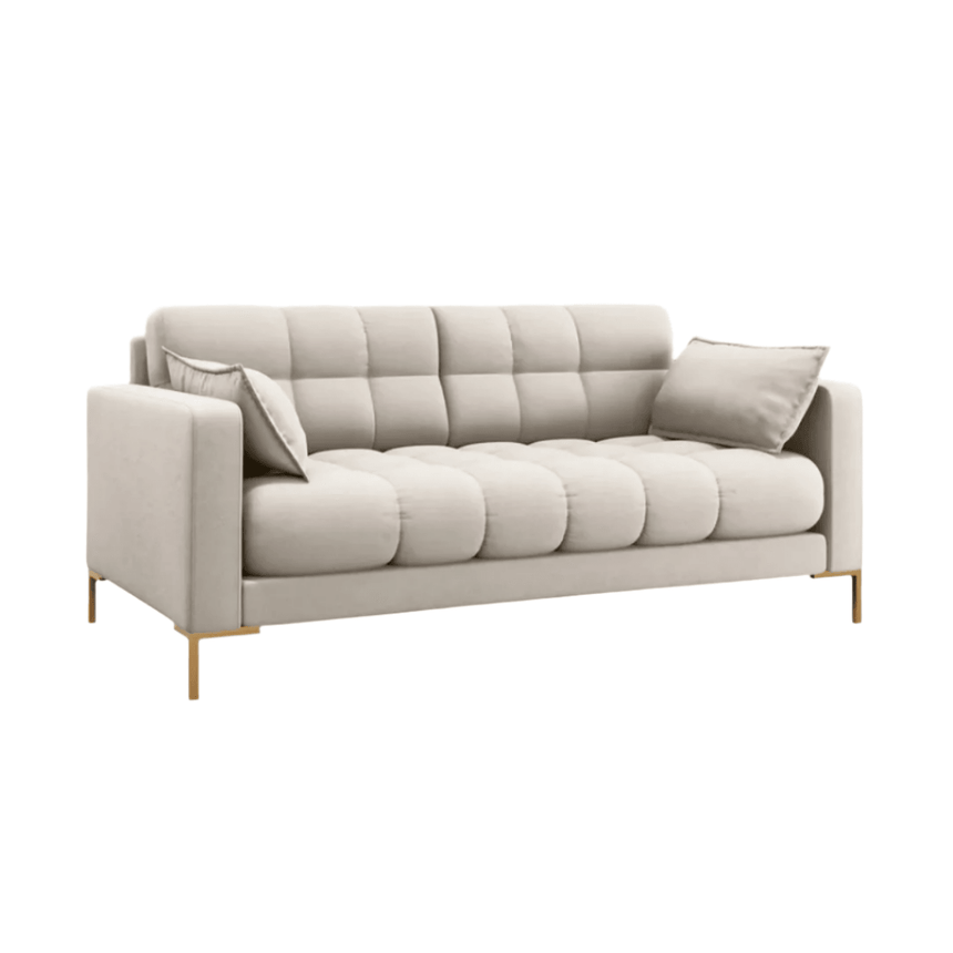Mamaia 2-seater fabric sofa with gold legs