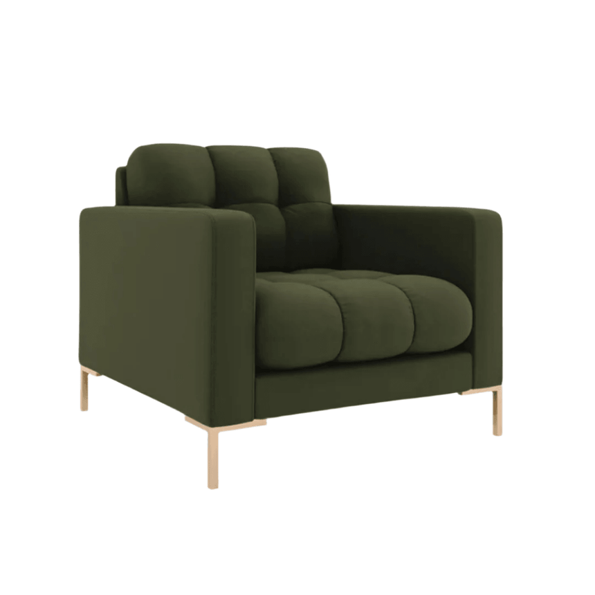 Mamaia fabric armchair with gold legs