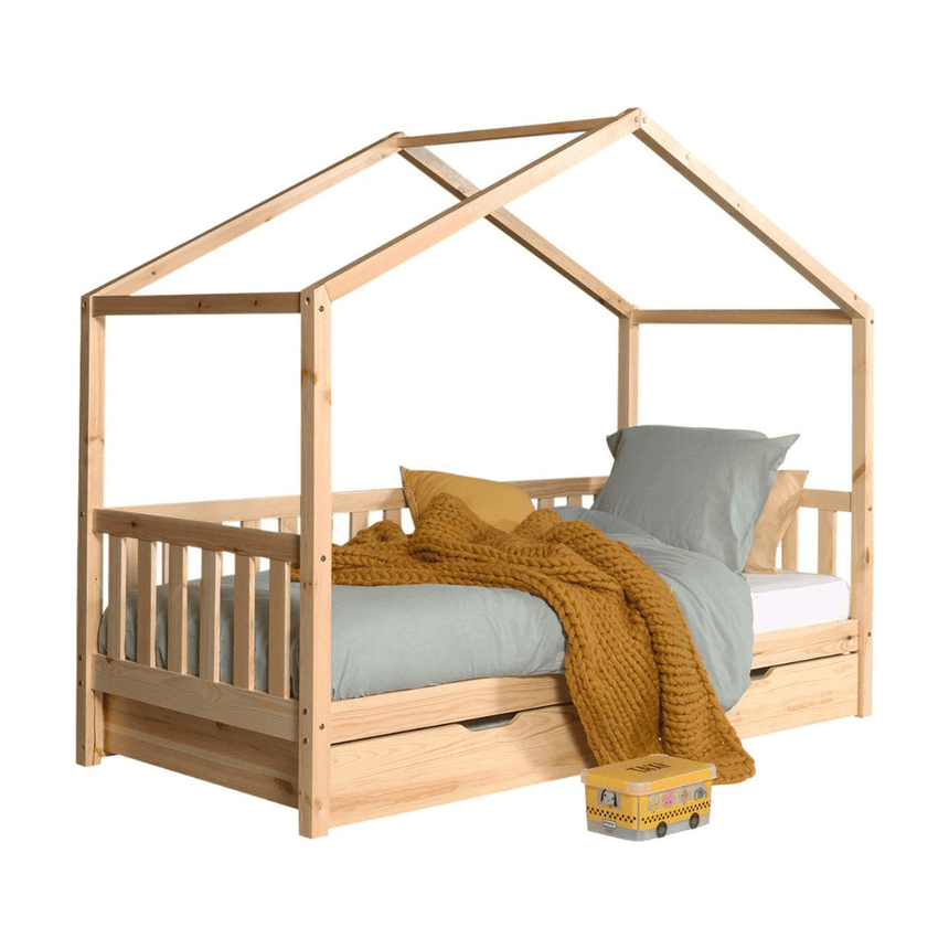 Dallas wooden house children's bed, 90x200 with bed linen holder